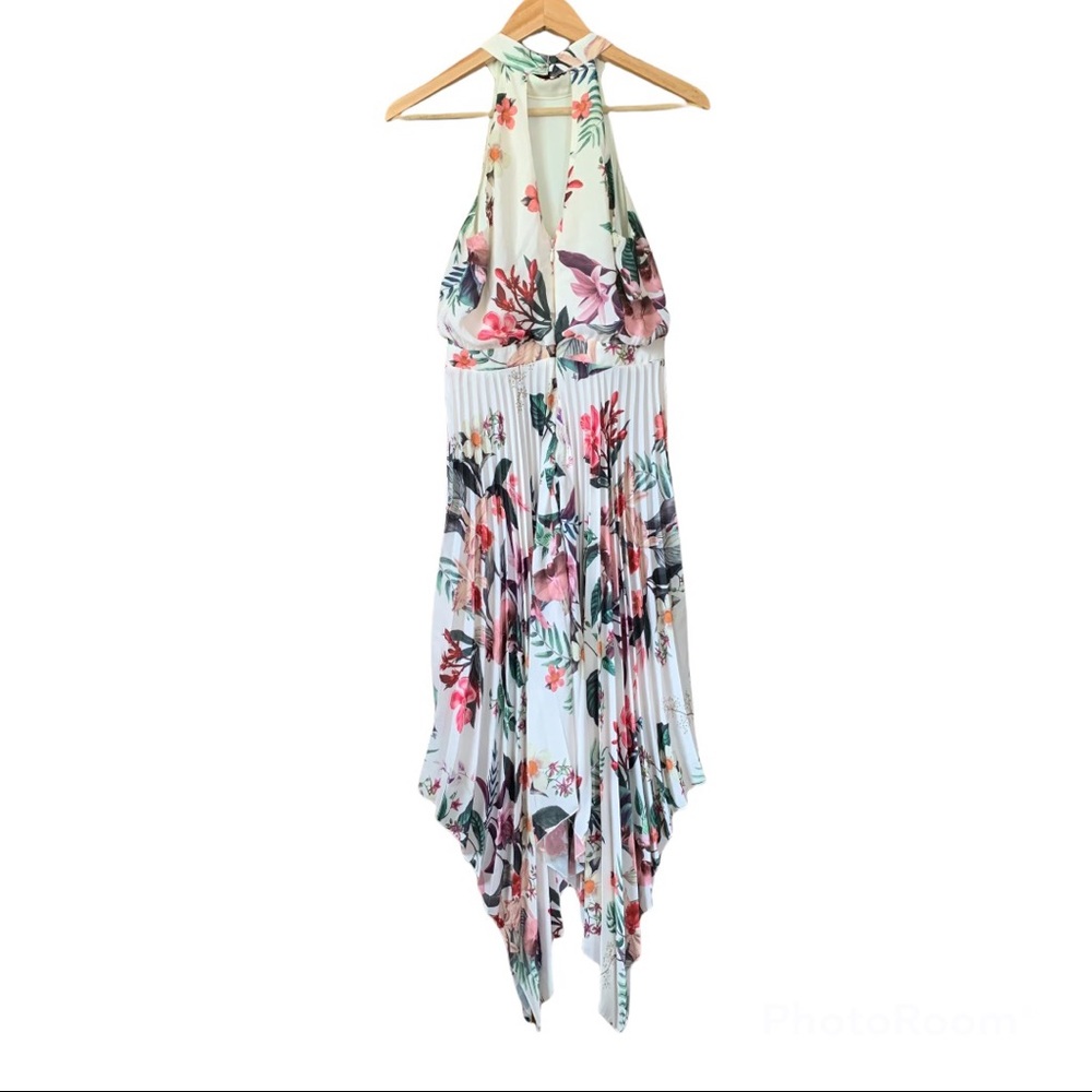 Lipsy London Halter-neck Midi Hi-lo Hem Prom Skater Dress White Multi Size 4
